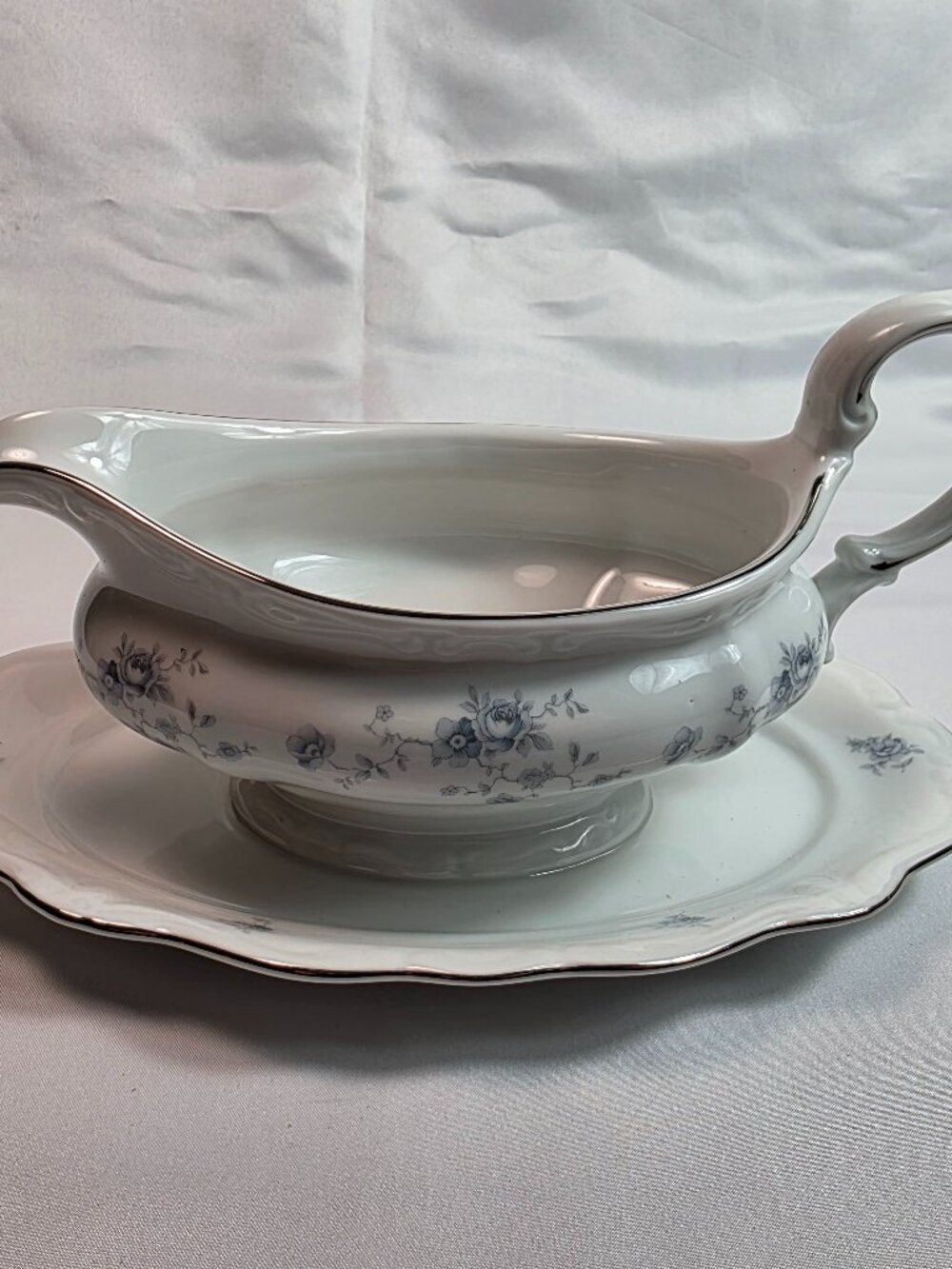 Johann Haviland Blue Garland Gravy Boat White Blue Flowers NEW Old Stock